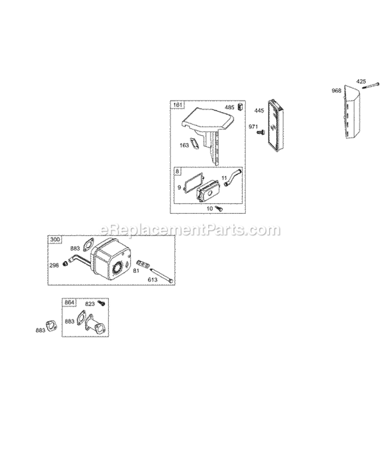 Air Cleaner Muffler Diagram and Parts List for 257412-0100-E1  Briggs and Stratton Engine